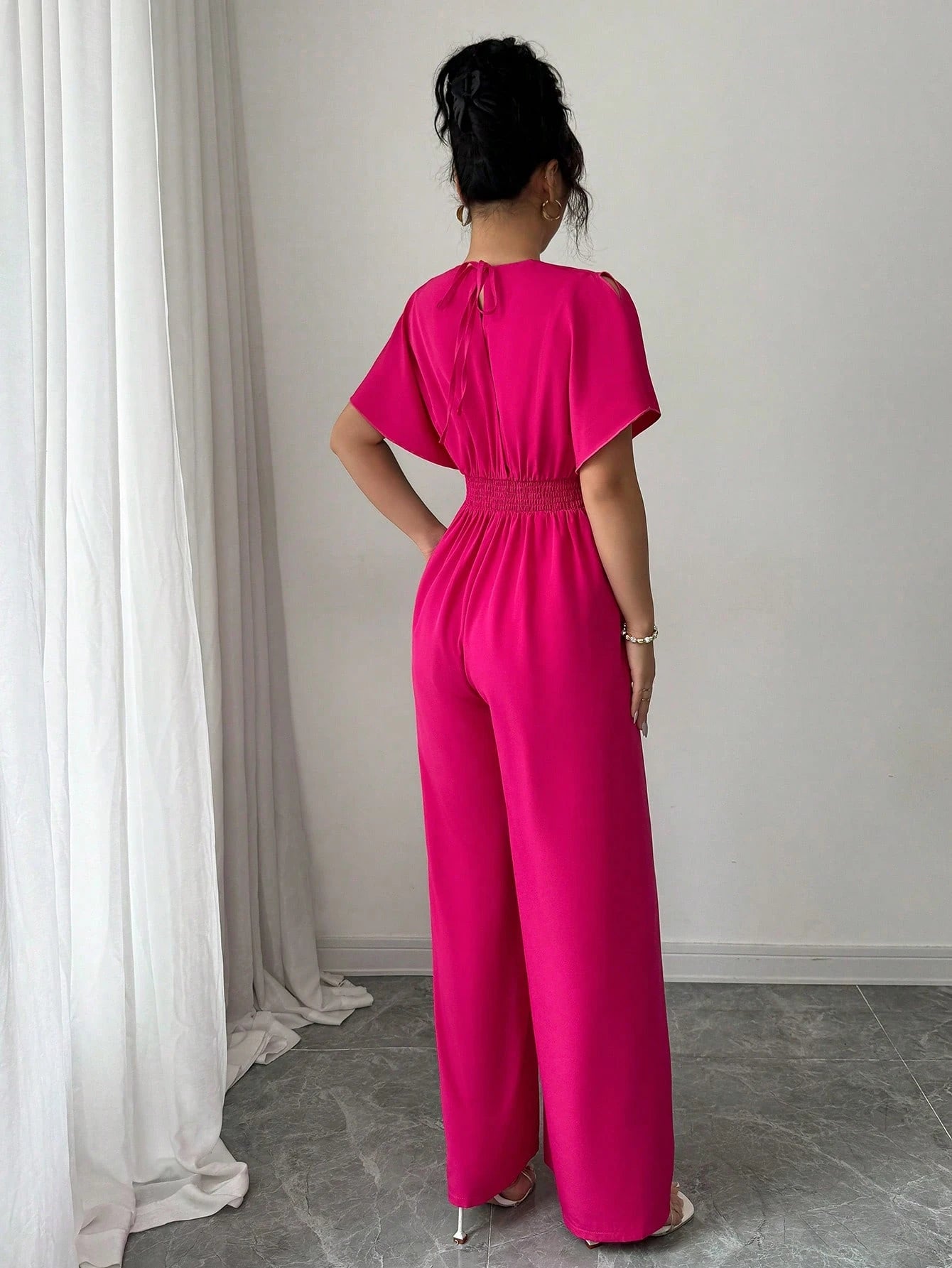 Elenzga Tutina elegante da donna con cinturino in vita, per vacanza o uso quotidiano, colore unito