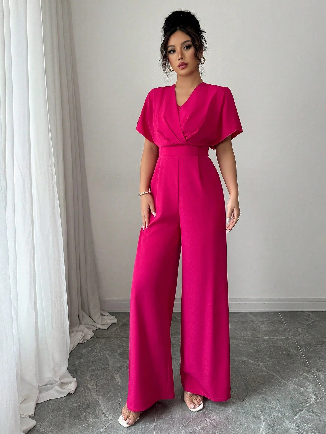 Elenzga Tutina elegante da donna con cinturino in vita, per vacanza o uso quotidiano, colore unito