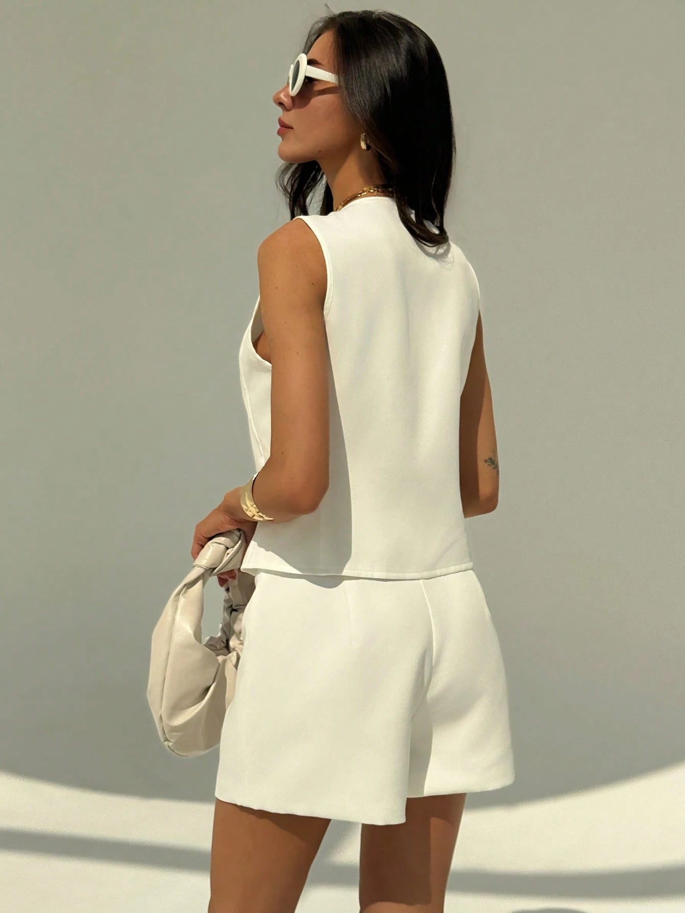 Tuta Da Donna Set A Maniche Corte Con Bottoni Top Shorts Set - Foto 7