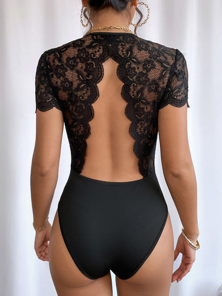Body Con Schiena Scoperta Body Donna SUIUOI Con Pizzo Maniche