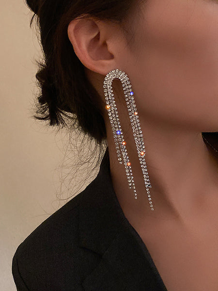 Orecchini Lunghi A Frangia Con Cristalli E Strass – Stile Boho Lampadario In Oro Per Donne E Ragazze – Gioielli Scintillanti Per Sposa E Festa