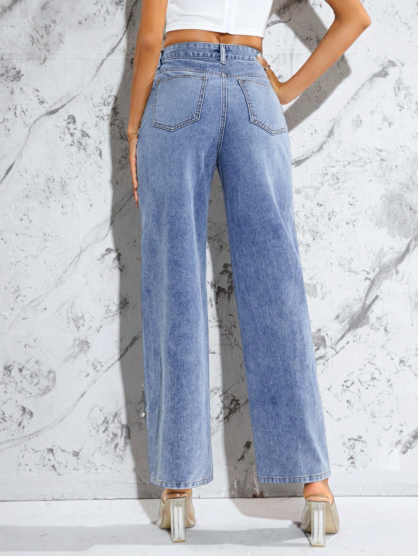 Pantaloni a campana da donna elasticizzati a vita alta gamba dritta strappati boyfriend jeans sfilacciati alla caviglia pantaloni in denim estivi per donna jeans, blu cielo, S Pantaloni a campana da donna elasticizzati a vita alta gamba dritta strappati boyfriend jeans sfilacciati alla caviglia pantaloni in denim estivi per donna jeans, blu cielo, S