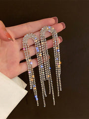 Gioielli Per Sposa Orecchini Pendenti Con Nappe In Cristallo Di Strass Color Argento Da Accessori Di Moda Gioielli Per Sposa Orecchini Pendenti Con Nappe In Cristallo Di Strass Color Argento Da Accessori Di Moda